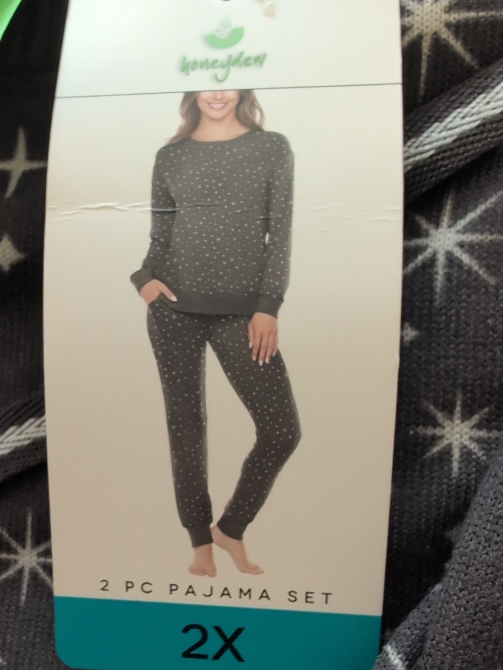 2-Piece Women's Gray Star Print Pajama Set - 2X